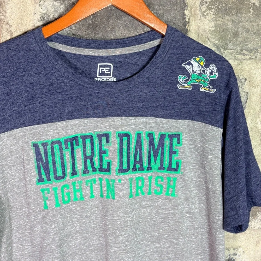 ProEdge Notre Dame Fightin Irish Mens XL Colorblock T-Shirt Navy Gray NCAA‎ Tee